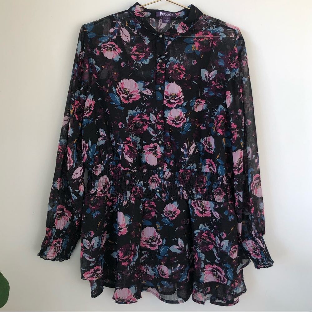 Roaman’s plus size floral peplum tiered blouse top - Picture 1 of 8